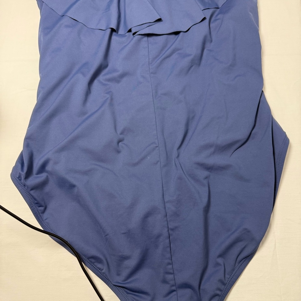 La Blanca Island Goddess Off Shoulder Ruffle One Piece Swimsuit Indigo 20W New - Picture 10 of 14